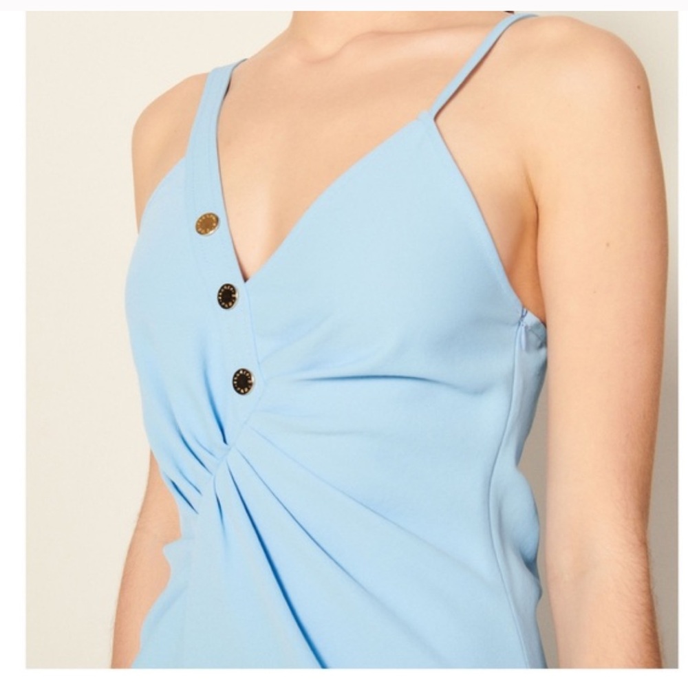 New! SANDRO Esmee Sky Blue Midi Dress With Slit 38 US 4-6 - Picture 3 of 4